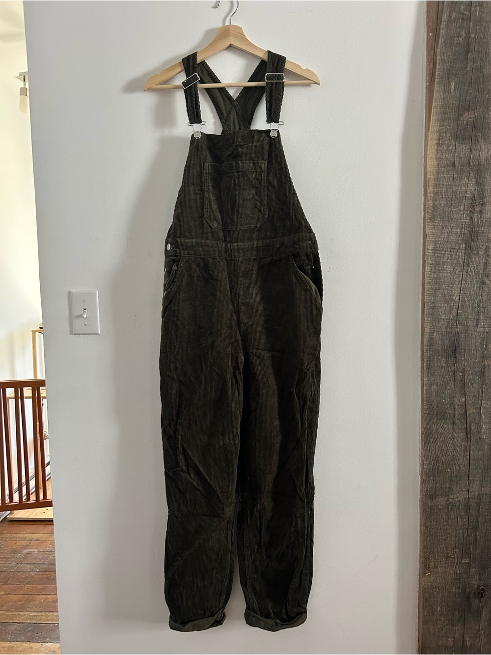 Women’s Olive Green Corduroy Overalls